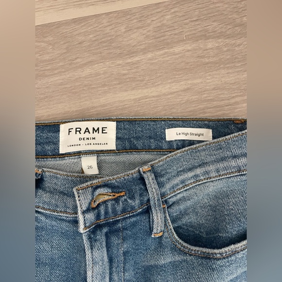 Frame le high straight Denim Jeans with Fringe Detail - Picture 2 of 3